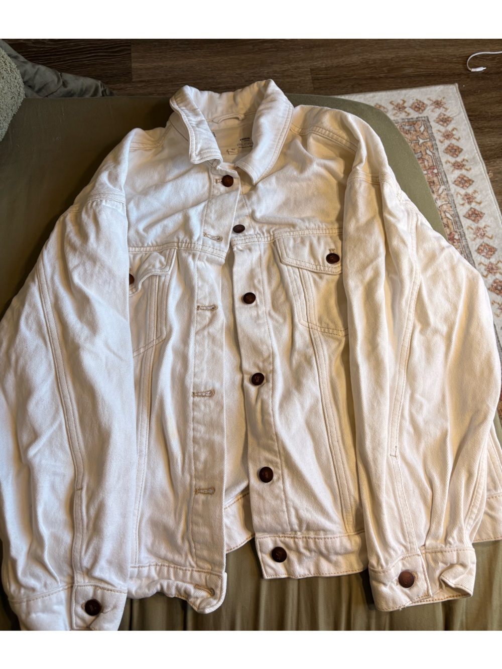 Pilcro Cream Denim Jacket with Brown Buttons